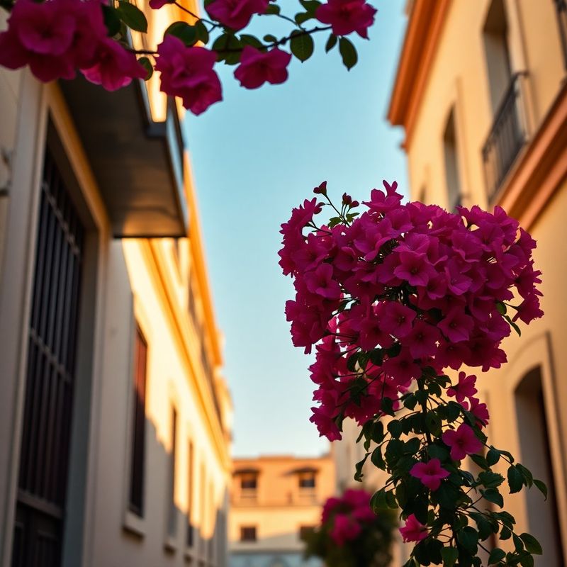 Balcón colonial de Cartagena con buganvilias en flor
